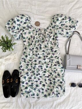 APRICOT White Mini Dress with Purple & Green Floral Print